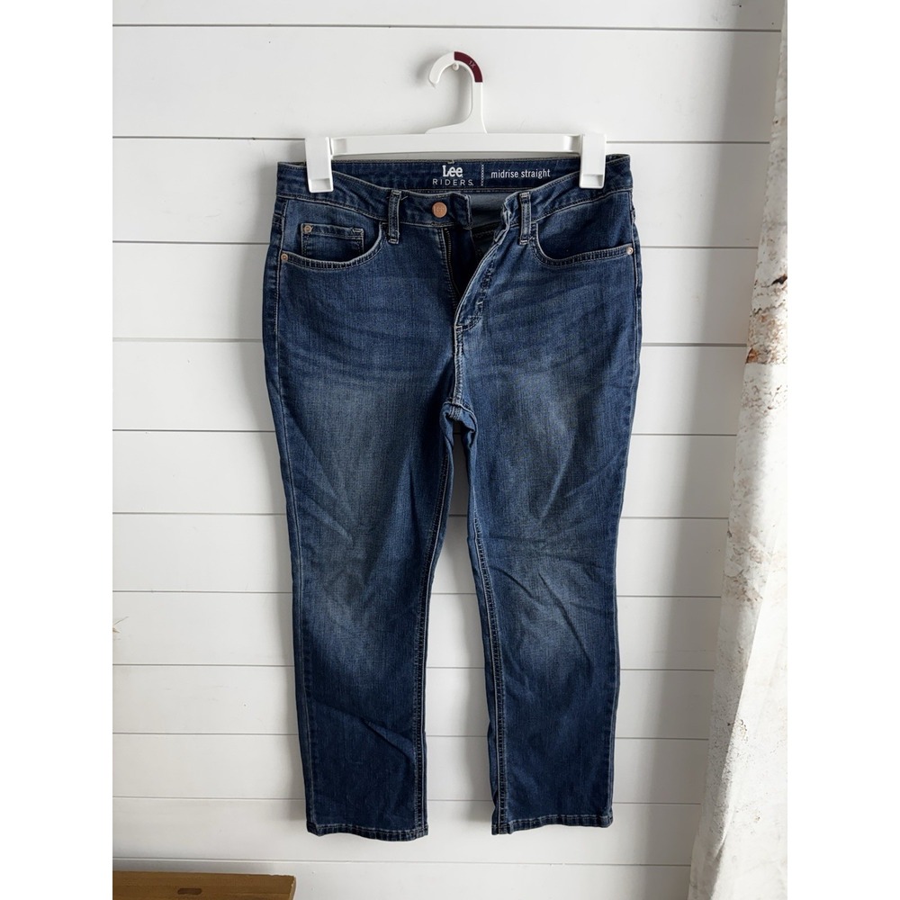 Lee Riders Jeans Womens 8 Petite Midrise Straight Classic Blue Stretch Denim